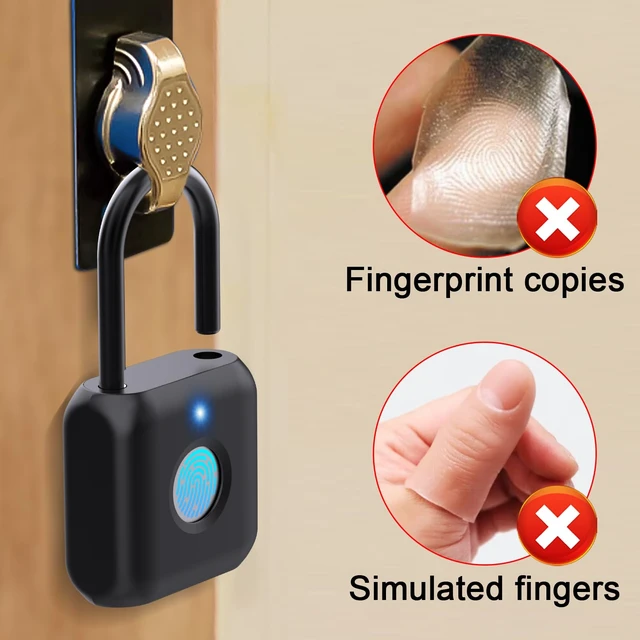 Alt view image 6 of 7 - Fingerprint Padlock, Gym Lock for Locker with App, Rechargeable | Keyless Biometric Lock for School & Work Lockers, Bluetooth & iOS Watch Unlock, 20 Fingerprints, Backpack, Luggage, Black