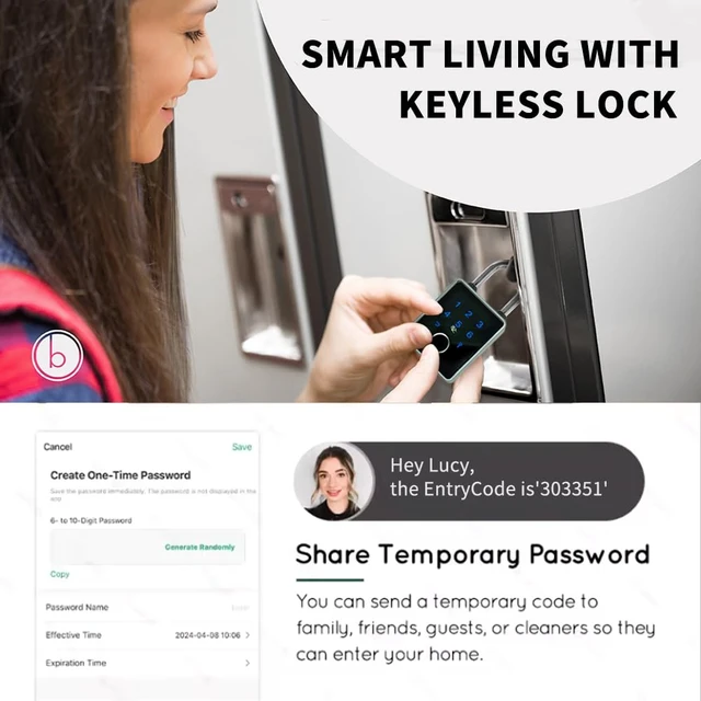 Alt view image 4 of 7 - Smart Padlock with Key,Fingerprint Padlock Bluetooth Pad Lock with Code Tuya App 7.5mm Schackle Suitable for Gate Gym Warehouse School Fence,Outdoor,Warehouse, Sports, Bike
