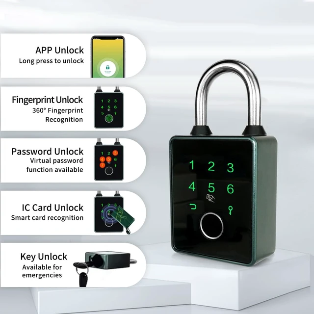 Alt view image 3 of 7 - Smart Padlock with Key,Fingerprint Padlock Bluetooth Pad Lock with Code Tuya App 7.5mm Schackle Suitable for Gate Gym Warehouse School Fence,Outdoor,Warehouse, Sports, Bike