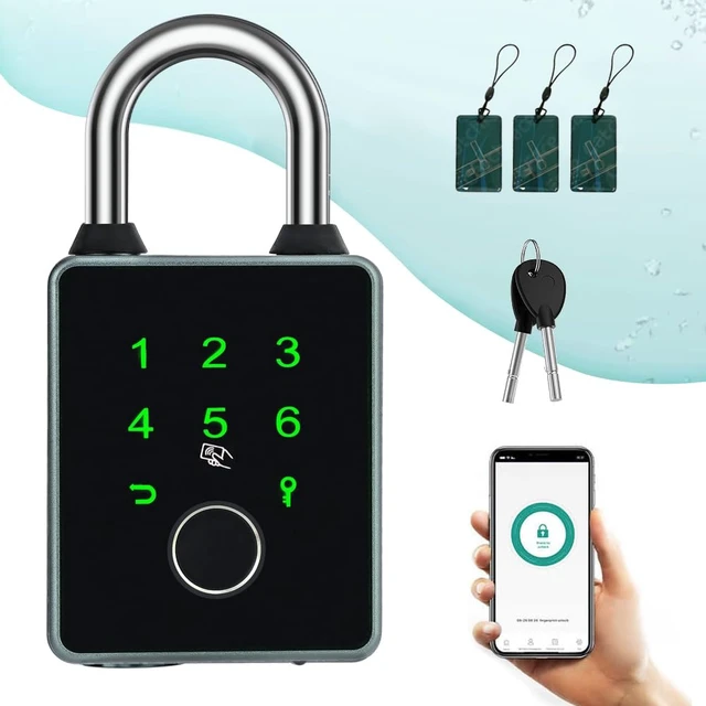 Alt view image 7 of 7 - Smart Padlock with Key,Fingerprint Padlock Bluetooth Pad Lock with Code Tuya App 7.5mm Schackle Suitable for Gate Gym Warehouse School Fence,Outdoor,Warehouse, Sports, Bike