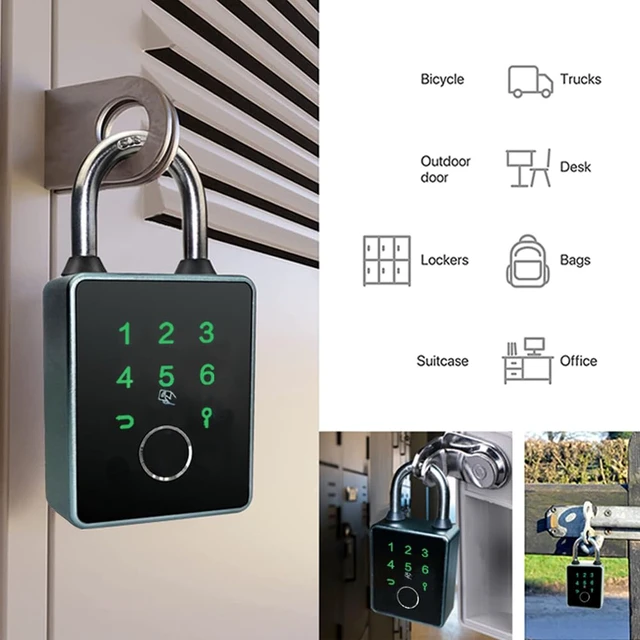Alt view image 6 of 7 - Smart Padlock with Key,Fingerprint Padlock Bluetooth Pad Lock with Code Tuya App 7.5mm Schackle Suitable for Gate Gym Warehouse School Fence,Outdoor,Warehouse, Sports, Bike