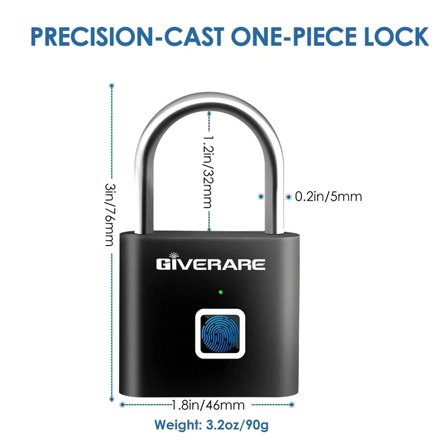 Alt view image 2 of 7 - Fingerprint Smart Padlock, Biometric Metal Keyless Thumbprint Lock Alloy, USB Rechargeable, Quick Unlock Waterproof Rustproof Locks for Warehouses, Gym, Homes, Office, School Locker, Luggage-Black