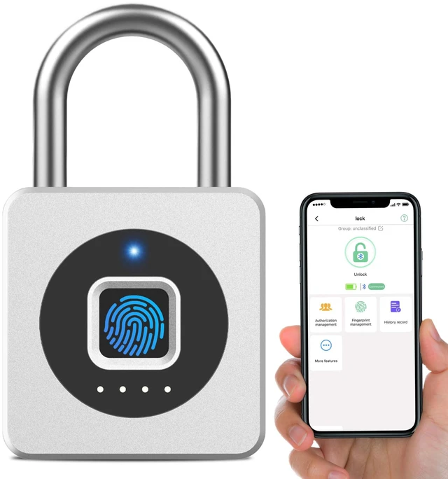 Main image of Fingerprint Gym Locker Lock, Keyless Biometric Padlock | Weatherproof Bluetooth App Smart Combination Pad Lock for Outdoor Fence Gate School Storage Unit Pool Shed - Silver