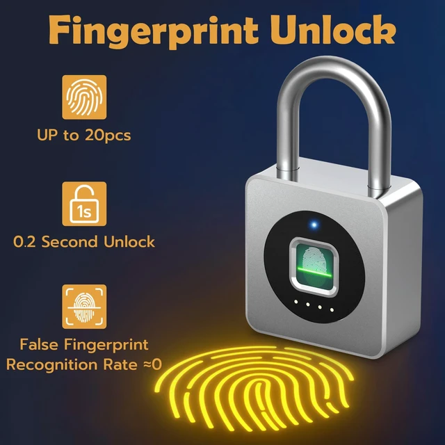 Alt view image 2 of 7 - Fingerprint Padlock with APP, Keyless Biometric Lock, Smart Waterproof Padlock Suitable for Gym, Locker, Gates, Fence and Storage