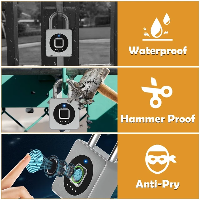 Alt view image 6 of 7 - Fingerprint Padlock with APP, Keyless Biometric Lock, Smart Waterproof Padlock Suitable for Gym, Locker, Gates, Fence and Storage