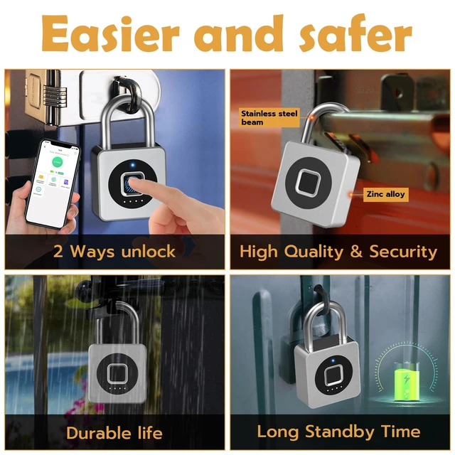 Alt view image 4 of 7 - Fingerprint Padlock with APP, Keyless Biometric Lock, Smart Waterproof Padlock Suitable for Gym, Locker, Gates, Fence and Storage