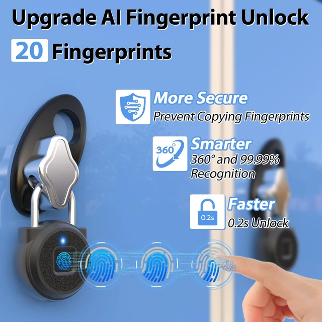Alt view image 3 of 7 - Fingerprint Padlock,Fingerprint Locker Lock,Biometric Smart Padlock Outdoor Waterproof Pad Lock for Locker Gym Fence Gate Toolbox Case Storage