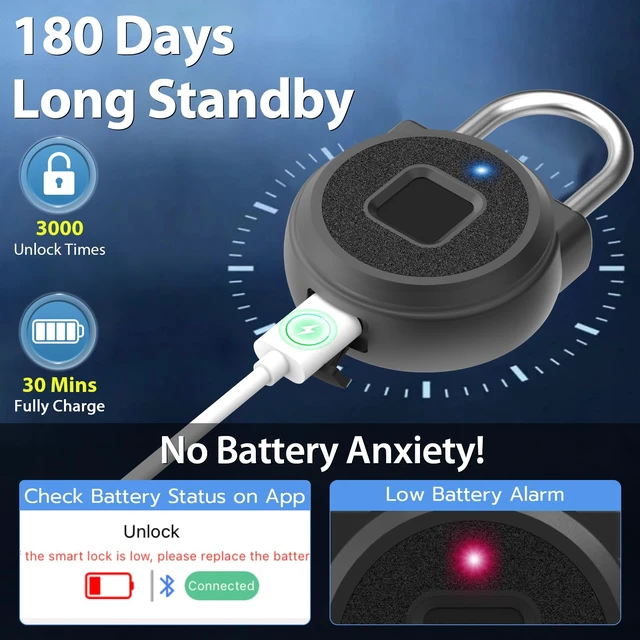 Alt view image 5 of 7 - Fingerprint Padlock,Fingerprint Locker Lock,Biometric Smart Padlock Outdoor Waterproof Pad Lock for Locker Gym Fence Gate Toolbox Case Storage