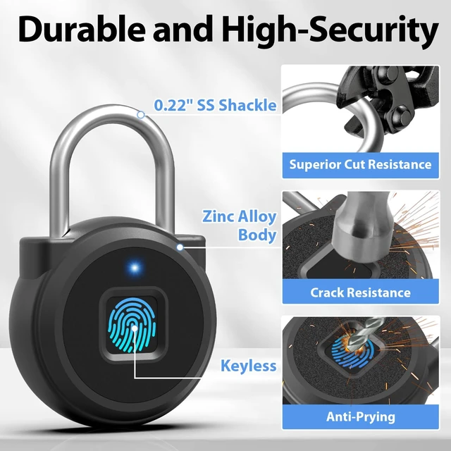 Alt view image 4 of 7 - Fingerprint Padlock,Fingerprint Locker Lock,Biometric Smart Padlock Outdoor Waterproof Pad Lock for Locker Gym Fence Gate Toolbox Case Storage