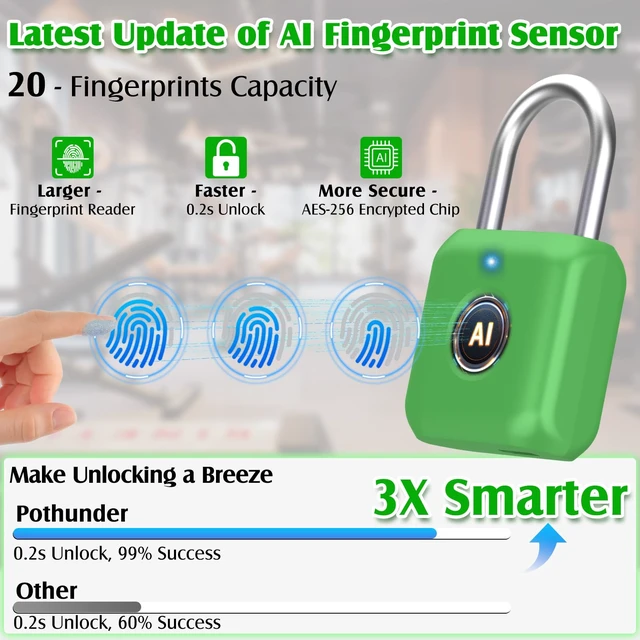 Alt view image 3 of 7 - Fingerprint Padlock, Smart Padlock, Locker Lock, Combination Lock, Fingerprint Lock with APP Unlock, USB Rechargeable, Suitable for Gym Locker, Locker(Avocado Green)
