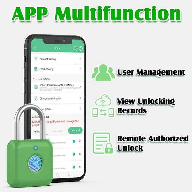 Alt view image 7 of 7 - Fingerprint Padlock, Smart Padlock, Locker Lock, Combination Lock, Fingerprint Lock with APP Unlock, USB Rechargeable, Suitable for Gym Locker, Locker(Avocado Green)