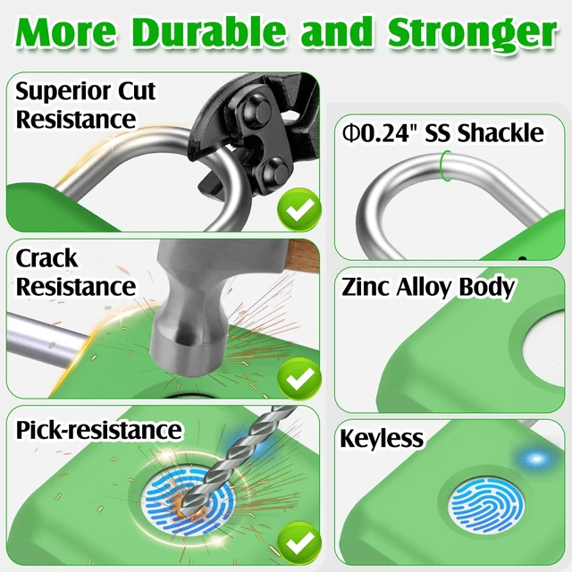 Alt view image 4 of 7 - Fingerprint Padlock, Smart Padlock, Locker Lock, Combination Lock, Fingerprint Lock with APP Unlock, USB Rechargeable, Suitable for Gym Locker, Locker(Avocado Green)