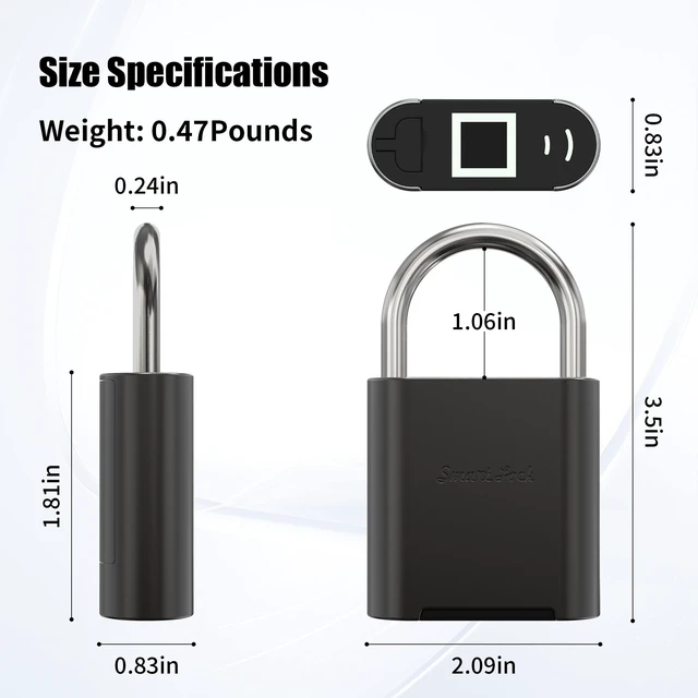 Alt view image 2 of 7 - Smart Fingerprint Padlock with Backup Electronic Key, 0.5s Fast Biometric Gym Locker Lock, IP66 Waterproof Heavy Duty Anti-Theft Lock for Outdoor Gate, School, Shed, Fence, Storage Unit, Toolbox