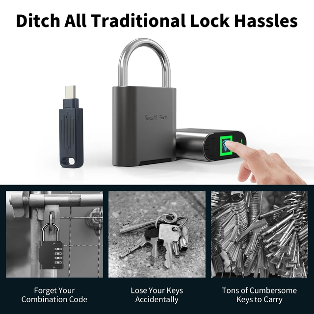 Alt view image 5 of 7 - Smart Fingerprint Padlock with Backup Electronic Key, 0.5s Fast Biometric Gym Locker Lock, IP66 Waterproof Heavy Duty Anti-Theft Lock for Outdoor Gate, School, Shed, Fence, Storage Unit, Toolbox