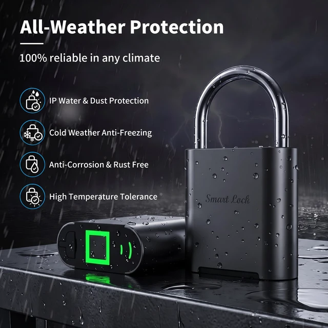 Alt view image 6 of 7 - Smart Fingerprint Padlock with Backup Electronic Key, 0.5s Fast Biometric Gym Locker Lock, IP66 Waterproof Heavy Duty Anti-Theft Lock for Outdoor Gate, School, Shed, Fence, Storage Unit, Toolbox