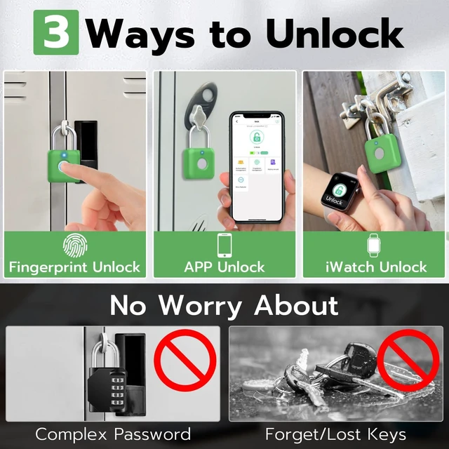 Alt view image 2 of 7 - Gym Locker Lock,School Locker Lock,Fingerprint Padlock for Gym Locker Smart Padlock with APP Unlock,USB Rechargeable for School Gym Locker Dorms Gate Fence Toolbox Hasp Storage