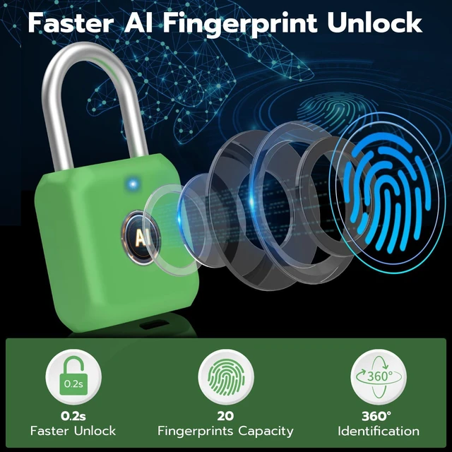 Alt view image 4 of 7 - Gym Locker Lock,School Locker Lock,Fingerprint Padlock for Gym Locker Smart Padlock with APP Unlock,USB Rechargeable for School Gym Locker Dorms Gate Fence Toolbox Hasp Storage