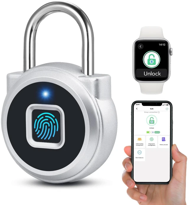 Main image of Fingerprint Lock, Gym Lock, Bluetooth Lock, Small Fingerprint Padlock with Keyless, Weatherproof Smart Lock for Gym Locker School Suitcase Cabinet Luggage Storage and Fence