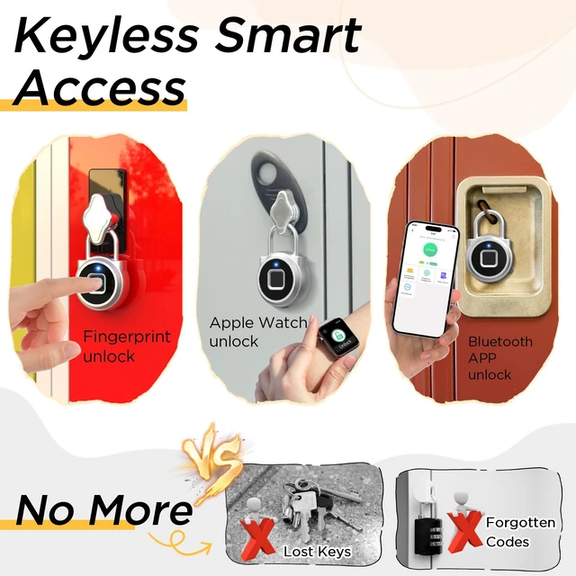 Alt view image 2 of 7 - Fingerprint Lock, Gym Lock, Bluetooth Lock, Small Fingerprint Padlock with Keyless, Weatherproof Smart Lock for Gym Locker School Suitcase Cabinet Luggage Storage and Fence