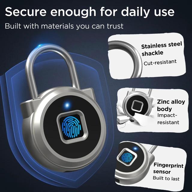 Alt view image 6 of 7 - Fingerprint Lock, Gym Lock, Bluetooth Lock, Small Fingerprint Padlock with Keyless, Weatherproof Smart Lock for Gym Locker School Suitcase Cabinet Luggage Storage and Fence