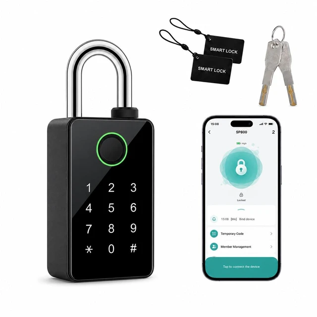 Main image of Heavy Duty Fingerprint Padlock with Key Backup, Waterproof Outdoor Smart Combination Gate Lock with IC Card, 5 Ways Unlock Smart Padlock, Thick Lock Beam(10mm)