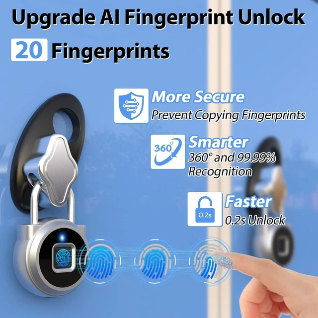 Alt view image 4 of 7 - Fingerprint Padlock,Gym Locker Lock,Smart Padlock Bluetooth APP Control Biometric Lock for Gym Locker School Luggage Cabinet Fence Storage Silver