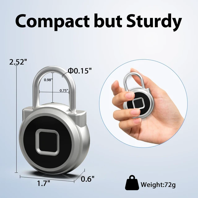 Alt view image 5 of 7 - Fingerprint Padlock,Gym Locker Lock,Smart Padlock Bluetooth APP Control Biometric Lock for Gym Locker School Luggage Cabinet Fence Storage Silver