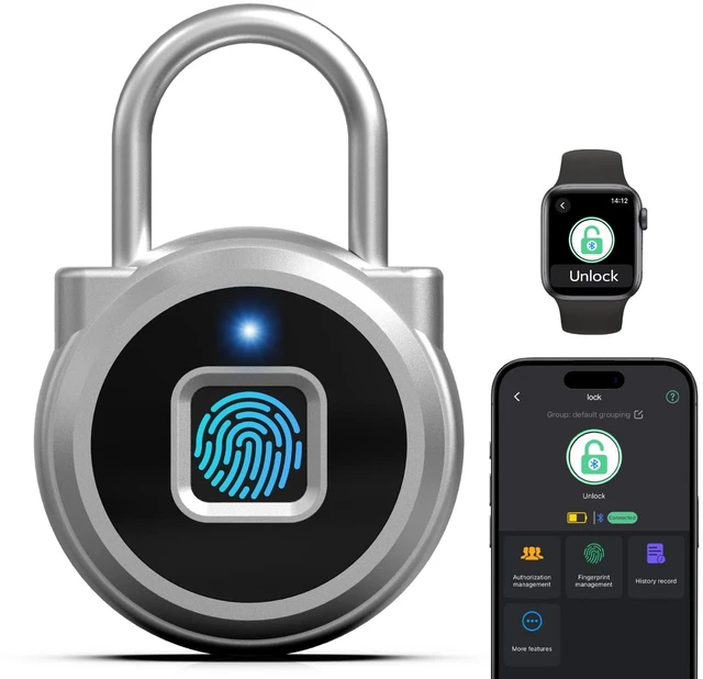 Main image of Fingerprint Padlock,Gym Locker Lock,Smart Padlock Bluetooth APP Control Biometric Lock for Gym Locker School Luggage Cabinet Fence Storage Silver