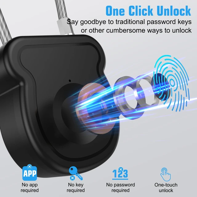 Alt view image 3 of 7 - Smart Fingerprint Padlock for Luggage - 20 User Capacity, USB Key & Emergency Code, Keyless Biometric Lock for Gym Locker, Suitcase, Backpack, Toolbox & Handbag (Black)