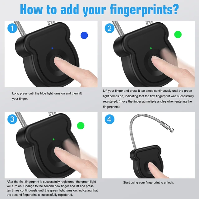Alt view image 4 of 7 - Smart Fingerprint Padlock for Luggage - 20 User Capacity, USB Key & Emergency Code, Keyless Biometric Lock for Gym Locker, Suitcase, Backpack, Toolbox & Handbag (Black)