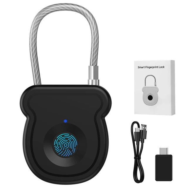 Main image of Smart Fingerprint Padlock for Luggage - 20 User Capacity, USB Key & Emergency Code, Keyless Biometric Lock for Gym Locker, Suitcase, Backpack, Toolbox & Handbag (Black)