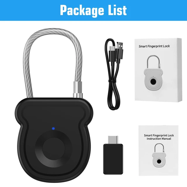Alt view image 7 of 7 - Smart Fingerprint Padlock for Luggage - 20 User Capacity, USB Key & Emergency Code, Keyless Biometric Lock for Gym Locker, Suitcase, Backpack, Toolbox & Handbag (Black)