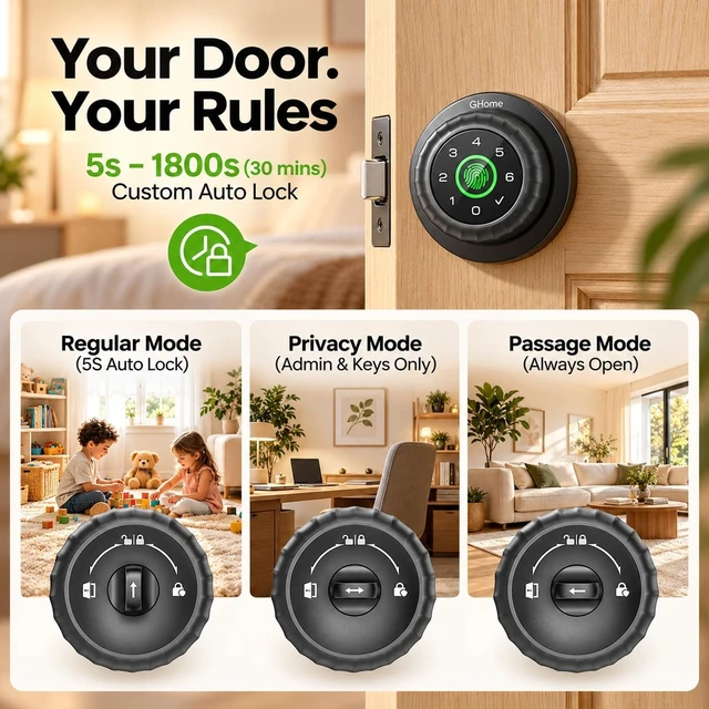 Alt view image 7 of 7 - Fingerprint Door Lock, 4-IN-1 Smart Lock with Removable Battery | Smart Fingerprint Door Knob with Keypad, App Control, Black Biometric Door Knob with Lock, Auto Lock for Bedroom, Home Office