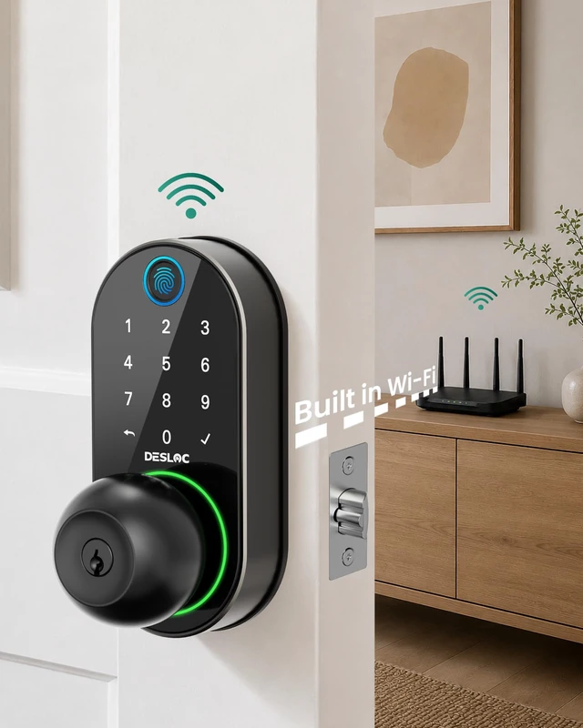 Alt view image 2 of 7 - D212 Fingerprint Door Knob Lock, Built in WiFi, 8-Month Battery | Easy Install, App Control, Auto Lock, works with Alexa Google Assistant, Keyless Entry Handle for Front door, Black