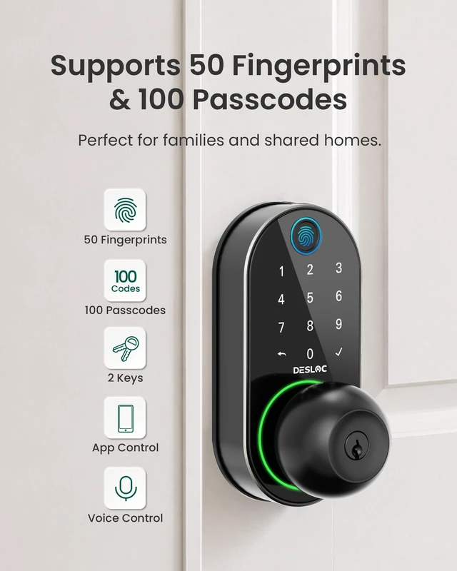 Alt view image 6 of 7 - D212 Fingerprint Door Knob Lock, Built in WiFi, 8-Month Battery | Easy Install, App Control, Auto Lock, works with Alexa Google Assistant, Keyless Entry Handle for Front door, Black