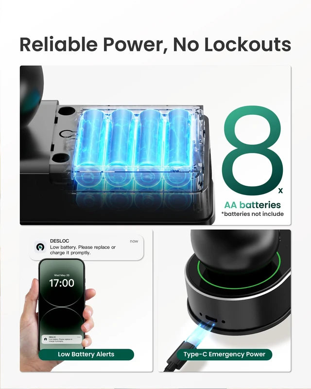 Alt view image 7 of 7 - D212 Fingerprint Door Knob Lock, Built in WiFi, 8-Month Battery | Easy Install, App Control, Auto Lock, works with Alexa Google Assistant, Keyless Entry Handle for Front door, Black