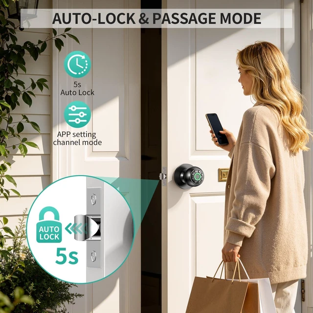 Alt view image 7 of 7 - Fingerprint Door Lock with Keypad & Handle | Keyless Entry Smart Biometric Door Knob for Bedroom, Home Office Passcode Lock