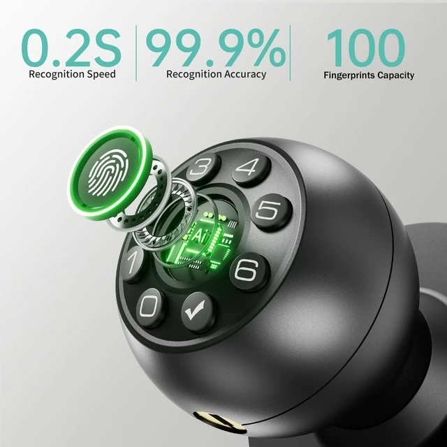 Alt view image 3 of 7 - Fingerprint Door Lock with Keypad & Handle | Keyless Entry Smart Biometric Door Knob for Bedroom, Home Office Passcode Lock