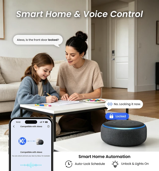 Alt view image 4 of 7 - DK012W WiFi Smart Fingerprint Deadbolt Front Door Lock, Satin Nickel | Built in Wi-Fi, Remote APP Control, Alexa Compatible, Auto Lock, IP65 Waterproof, Keyless Entry, Electronic Backlit Keypad