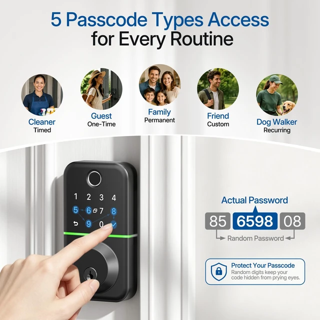Alt view image 3 of 7 - Smart Keypad Deadbolt Door Lock with Fingerprint for Front Door | 7 in 1 Keyless Entry with Code, Electronic with APP Control, Auto-Lock, IP54 Waterproof, Easy DIY Install, ANSI Grade 3