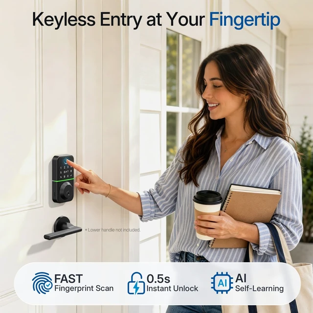 Alt view image 5 of 7 - Smart Keypad Deadbolt Door Lock with Fingerprint for Front Door | 7 in 1 Keyless Entry with Code, Electronic with APP Control, Auto-Lock, IP54 Waterproof, Easy DIY Install, ANSI Grade 3