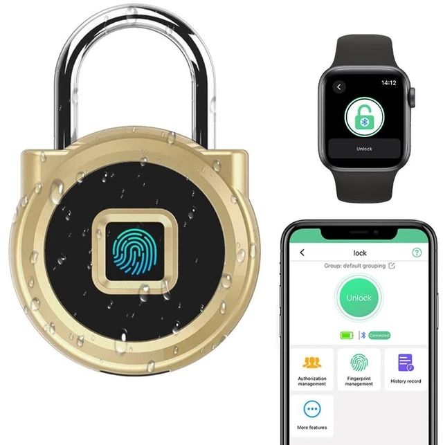 Main image of Fingerprint Padlock, Keyless Gym Locker Lock for School Locker | Biometric Smart Pad Lock with Bluetooth App, Waterproof Combination Padlock for Gym Bag Suitcase Cabinet Toolbox - Gold