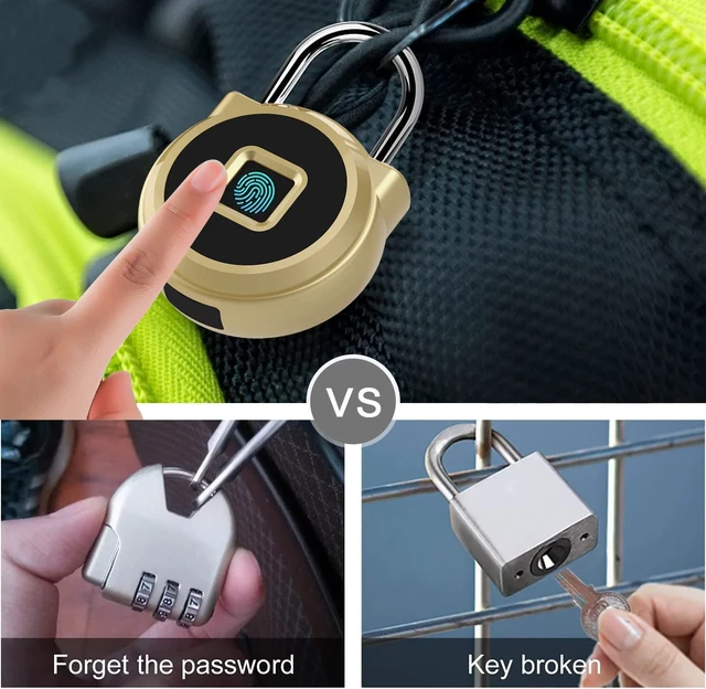 Alt view image 2 of 7 - Fingerprint Padlock, Keyless Gym Locker Lock for School Locker | Biometric Smart Pad Lock with Bluetooth App, Waterproof Combination Padlock for Gym Bag Suitcase Cabinet Toolbox - Gold