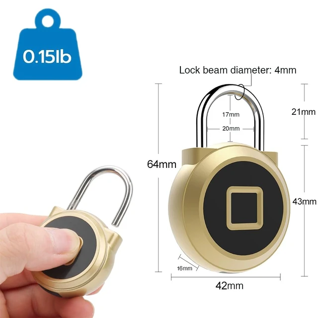 Alt view image 6 of 7 - Fingerprint Padlock, Keyless Gym Locker Lock for School Locker | Biometric Smart Pad Lock with Bluetooth App, Waterproof Combination Padlock for Gym Bag Suitcase Cabinet Toolbox - Gold