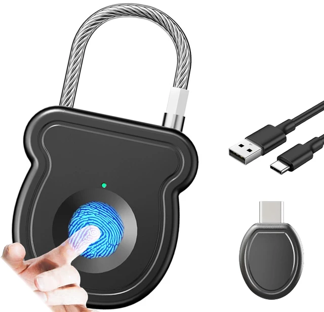 Main image of Fingerprint Padlock, Biometric Keyless Lock with USB Key Backup | 20-User Fingerprint Lock, Flexible Cable, Rechargeable, No App. For Gym Locker, Luggage, Backpack, Dorm & Travel. Indoor Use