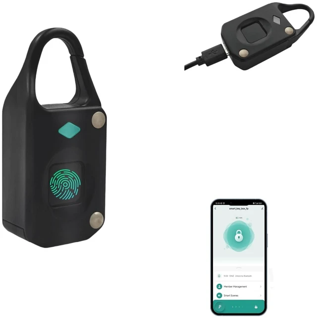 Main image of Small Fingerprint Padlock for Locker, Rechargeable Bluetooth Mini Locker Lock, Small Electronic Biometric Padlock for Gym Locker, Suitcase, Backpack, Use with APP