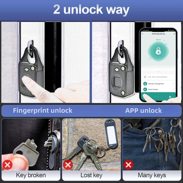 Alt view image 3 of 5 - Small Fingerprint Padlock for Locker, Rechargeable Bluetooth Mini Locker Lock, Small Electronic Biometric Padlock for Gym Locker, Suitcase, Backpack, Use with APP
