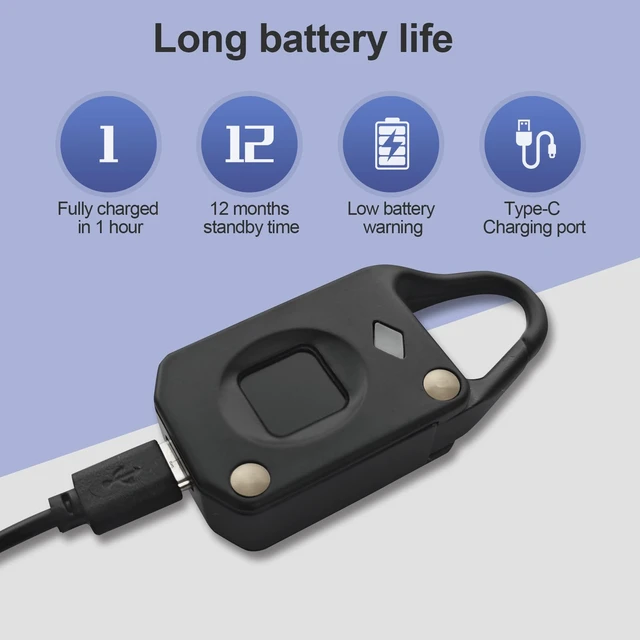 Alt view image 4 of 5 - Small Fingerprint Padlock for Locker, Rechargeable Bluetooth Mini Locker Lock, Small Electronic Biometric Padlock for Gym Locker, Suitcase, Backpack, Use with APP