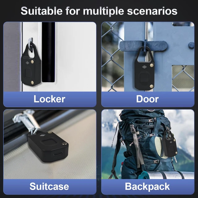 Alt view image 5 of 5 - Small Fingerprint Padlock for Locker, Rechargeable Bluetooth Mini Locker Lock, Small Electronic Biometric Padlock for Gym Locker, Suitcase, Backpack, Use with APP