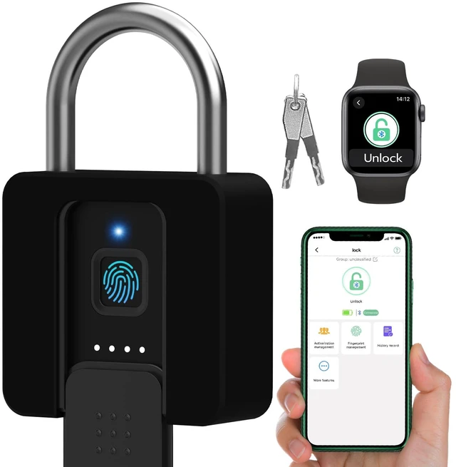 Main image of Fingerprint Padlock, Heavy Duty Combination Lock, Padlock with Key, Bluetooth, and Fingerprint Unlock, Waterproof with Protective Shell for Warehouse, Gate, Gym, Office, Cabinet Hasp